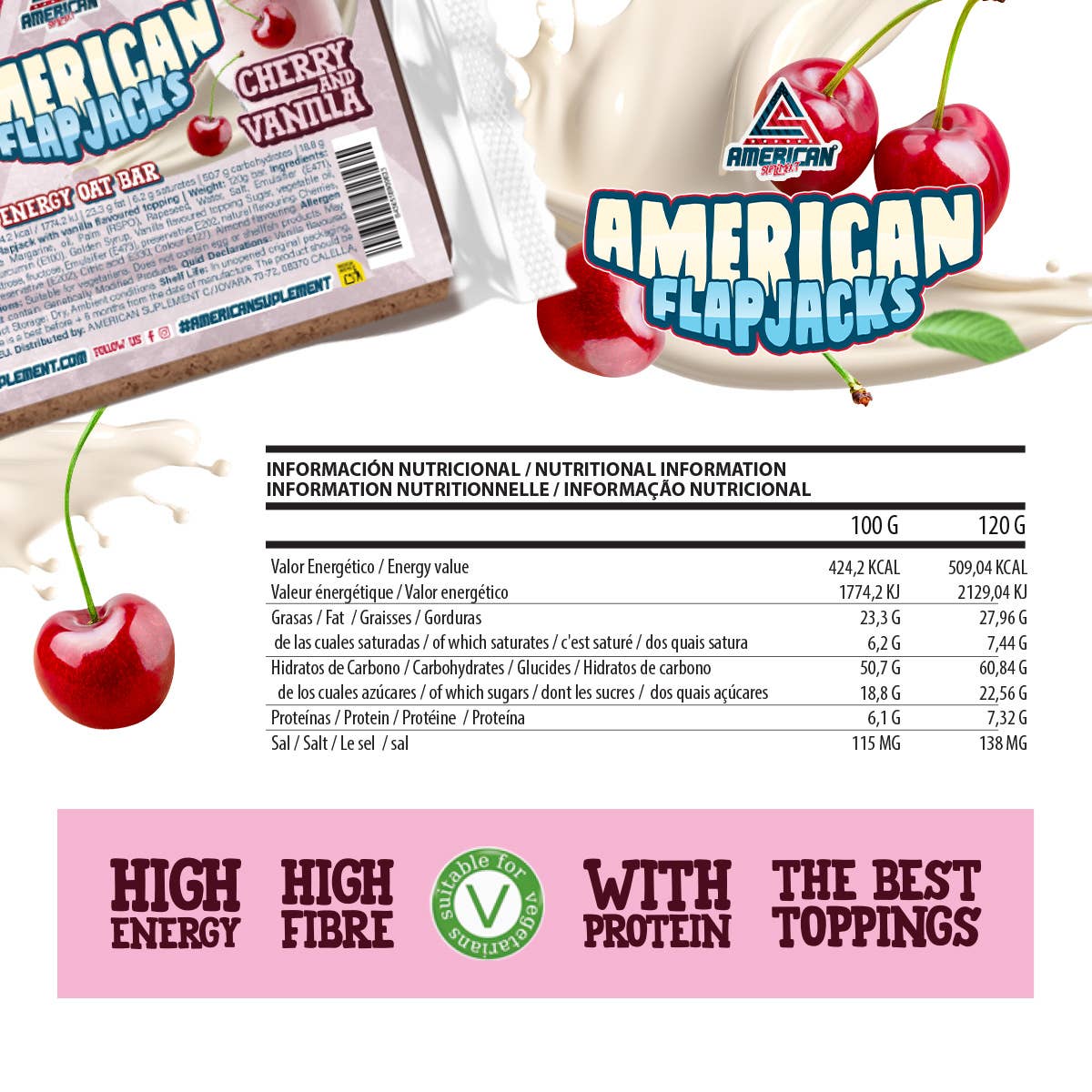 AMERICAN SUPLEMENT S.L. – wholesale Snacksbar – Havreflapjack med protein 24 enheter x120 g8