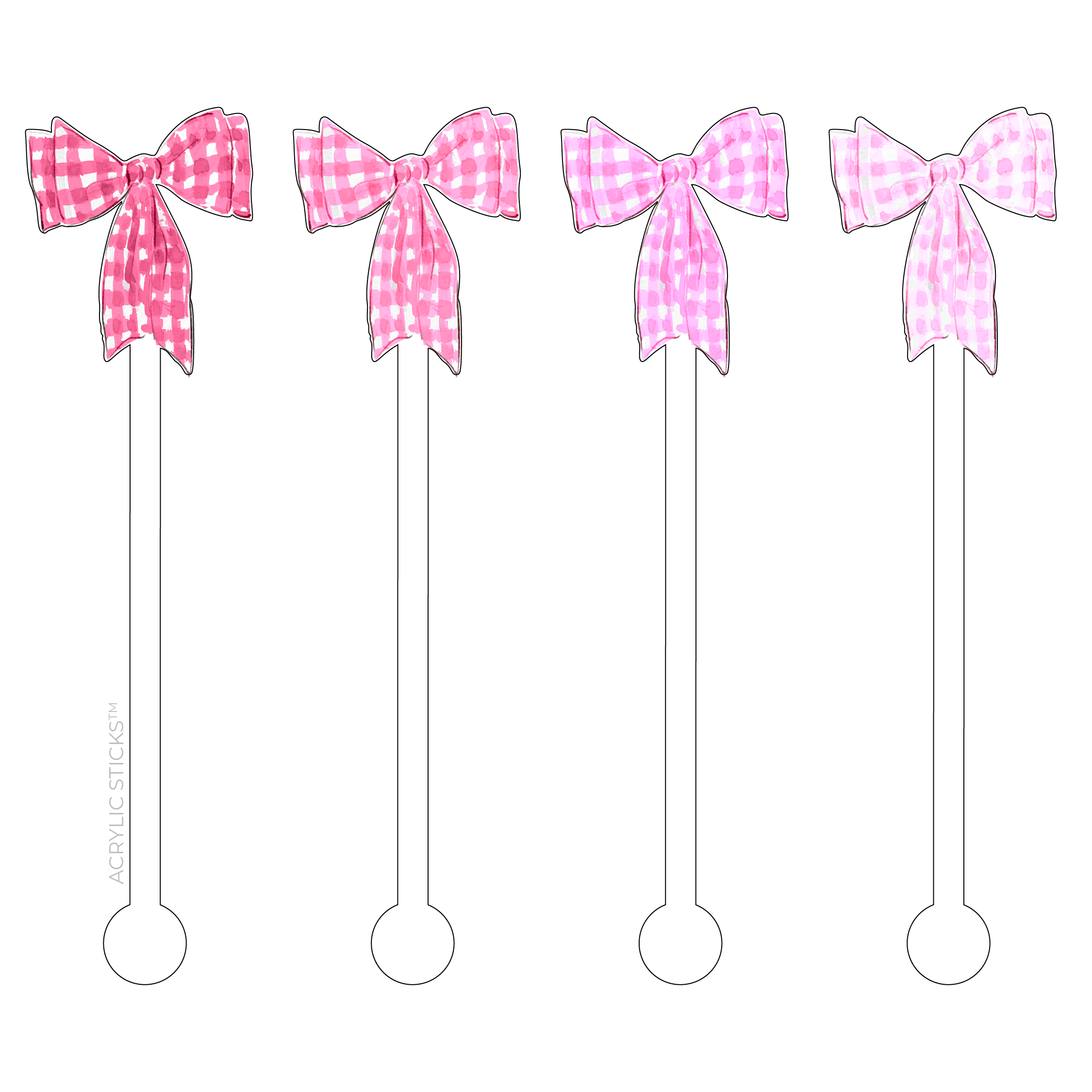 XO ACRYLICS | ACRYLIC STICKS - Wholesale Drink Stirrer - PINK GINGHAM BOWS ACRYLIC STIR STICKS COMBO0