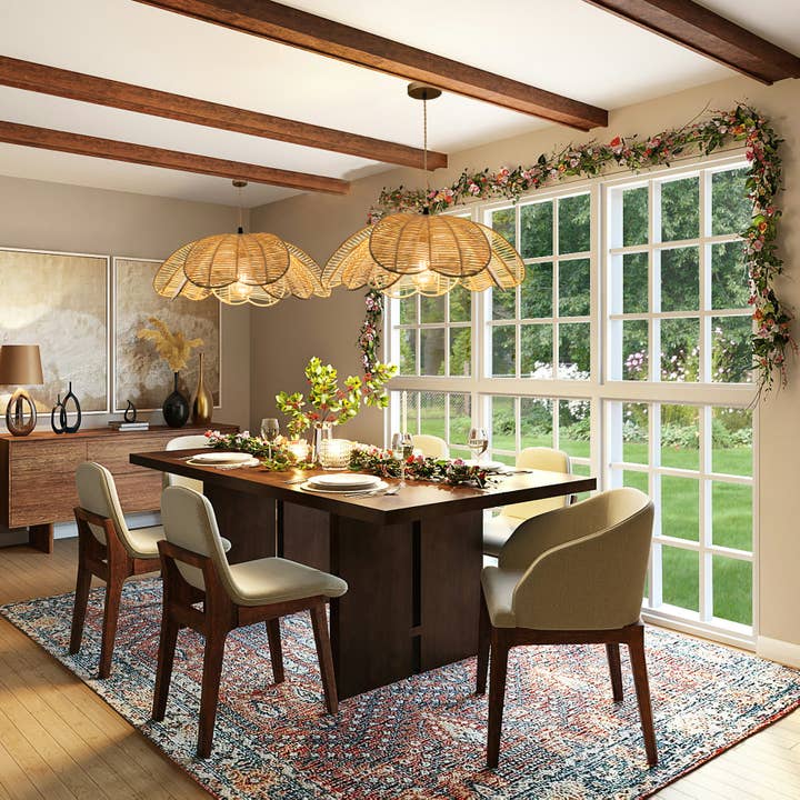 Natural Rattan Flower Pendant Light Coastal Hanging Fixture Light for wholesale on Faire