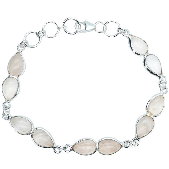 Rose Quartz Sterling Silver Link Bracelet for wholesale by Amberman