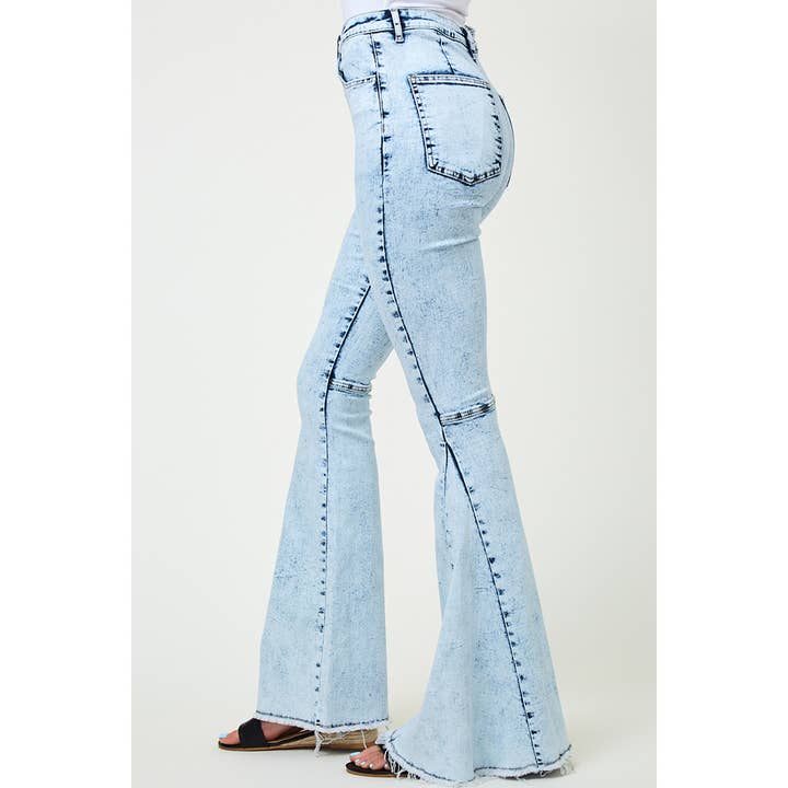 Saints & Hearts - Wholesale Jeans - Women's - SIP6138A WESTERN LT DENIM ACID WASHED FLARES BELL BOTTOMS
