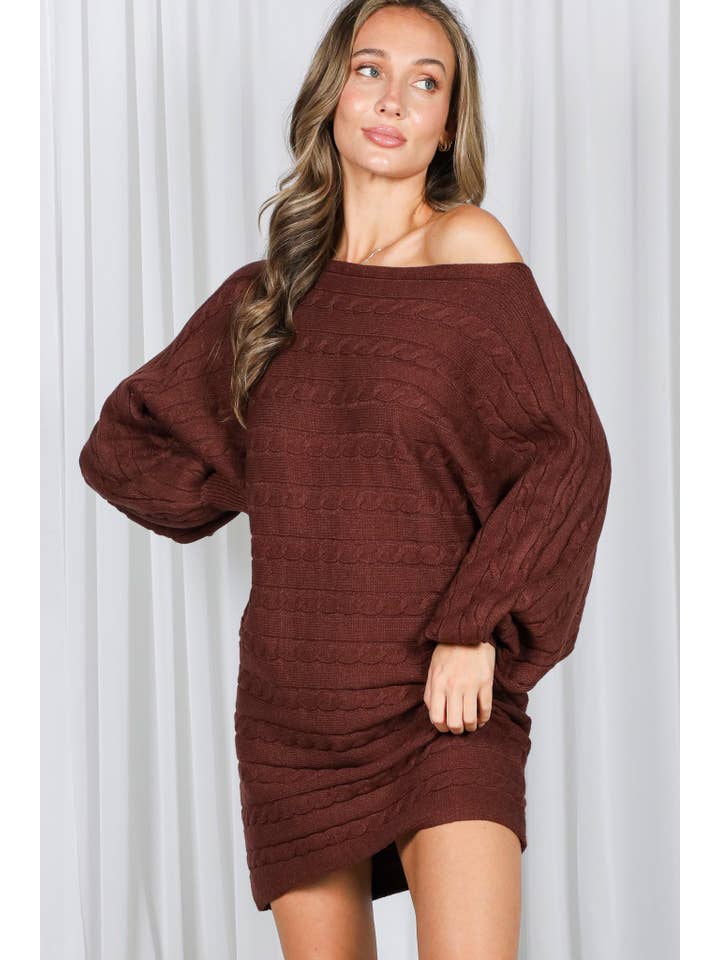 Vine & Love - Wholesale Dress - Women's - Horizontal Cable Dolman Knitted Mini Dress VD31801-7