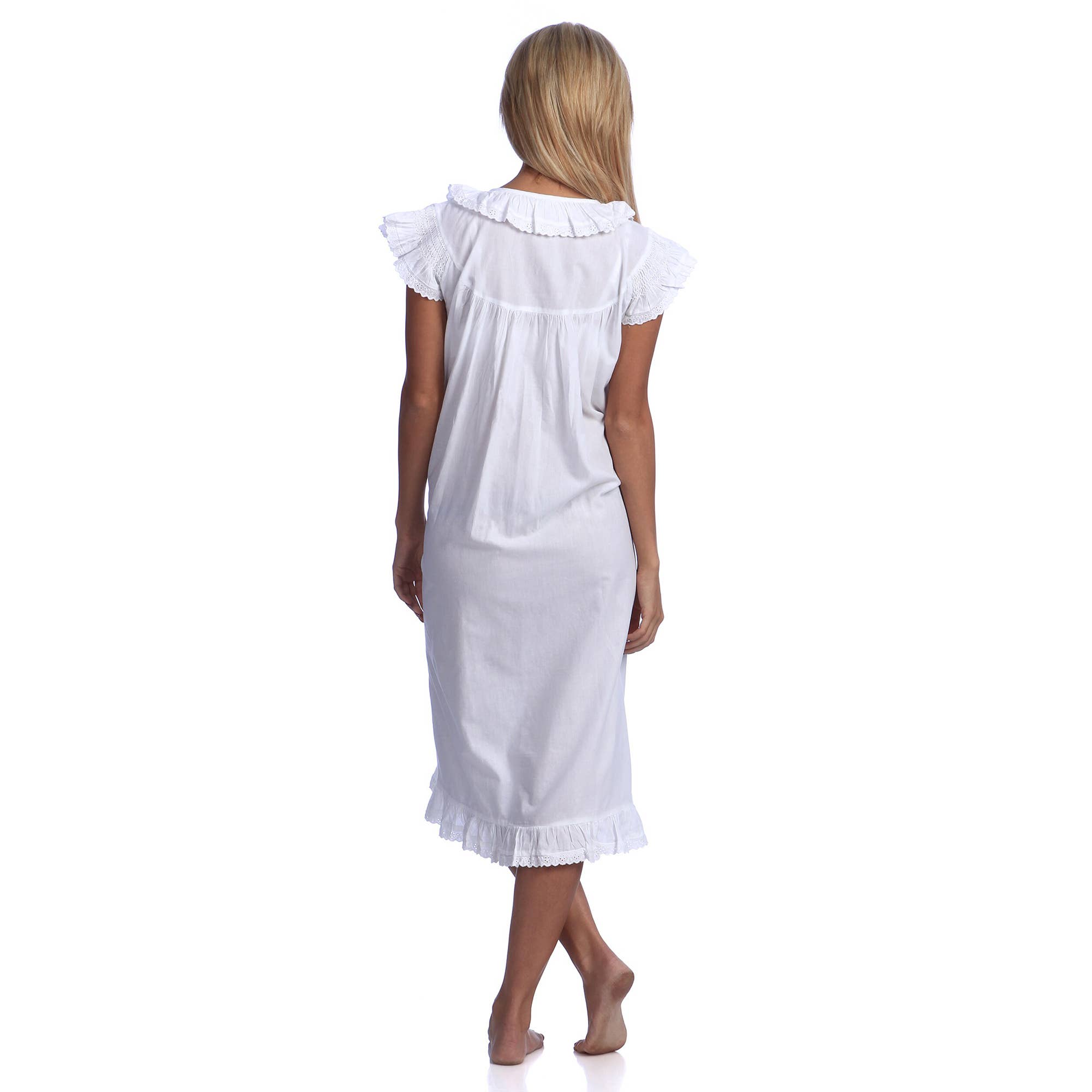 Fennco Styles – Camisa de dormir – Criança por atacado – Vestido nocturno de eyelet accent algodão bordado - Mulher Menina4