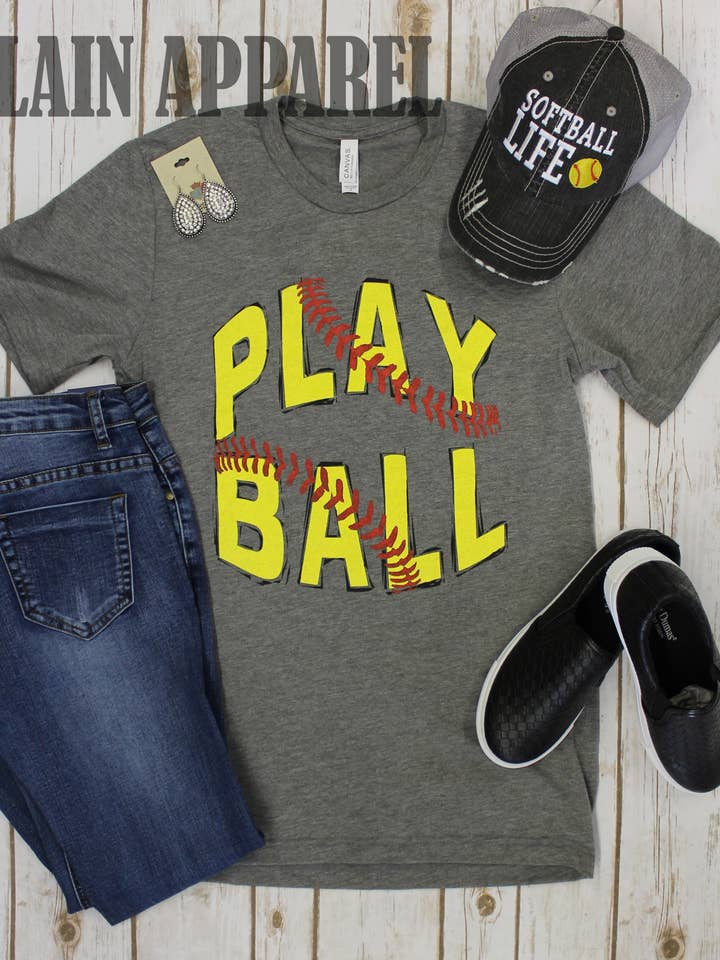 Softball Play Ball Crew Neck Tee for wholesale by Plain Apparel Tees