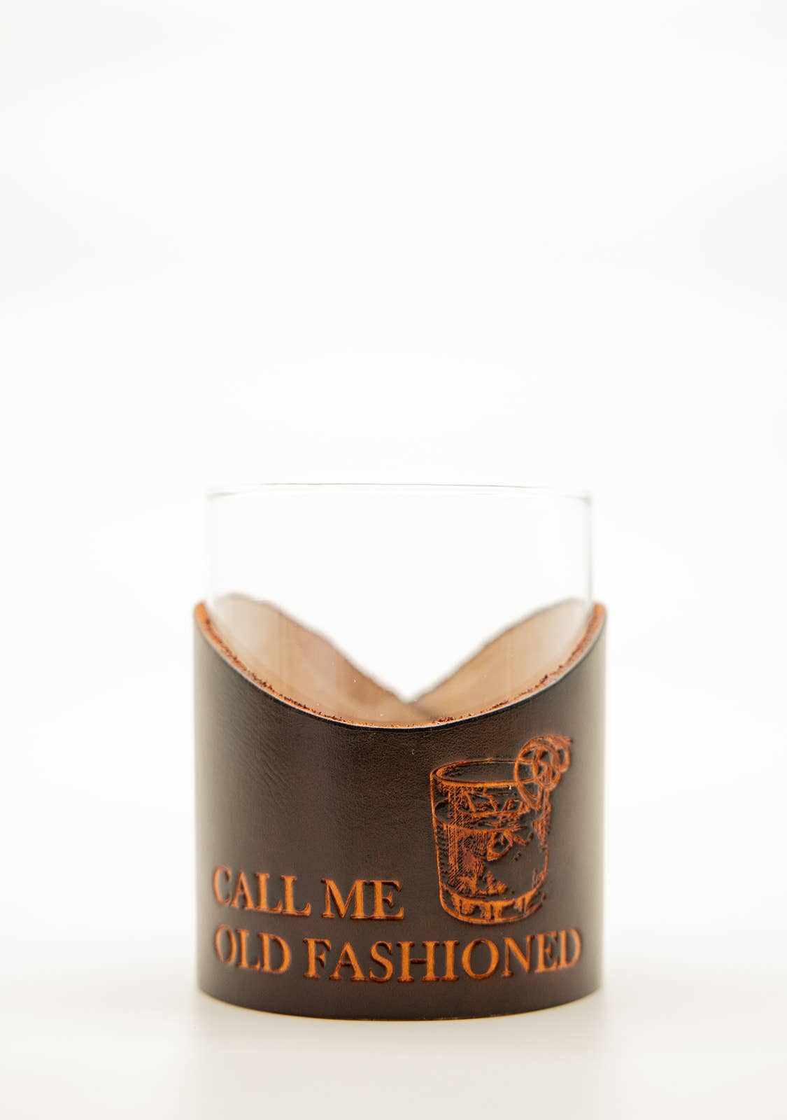 Lindy Leather - Wholesale Cocktail/Liquor Glass - Leather Rocks Glass - "Call Me Old Fashioned"