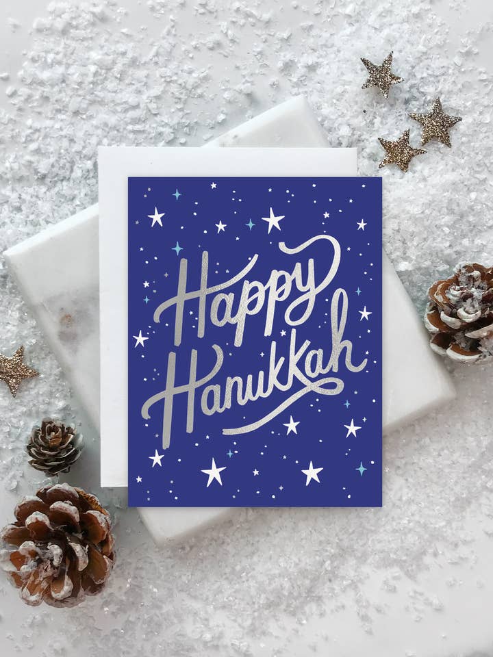 Hanukkah Script Holiday Greeting Card for wholesale by Idlewild Co.