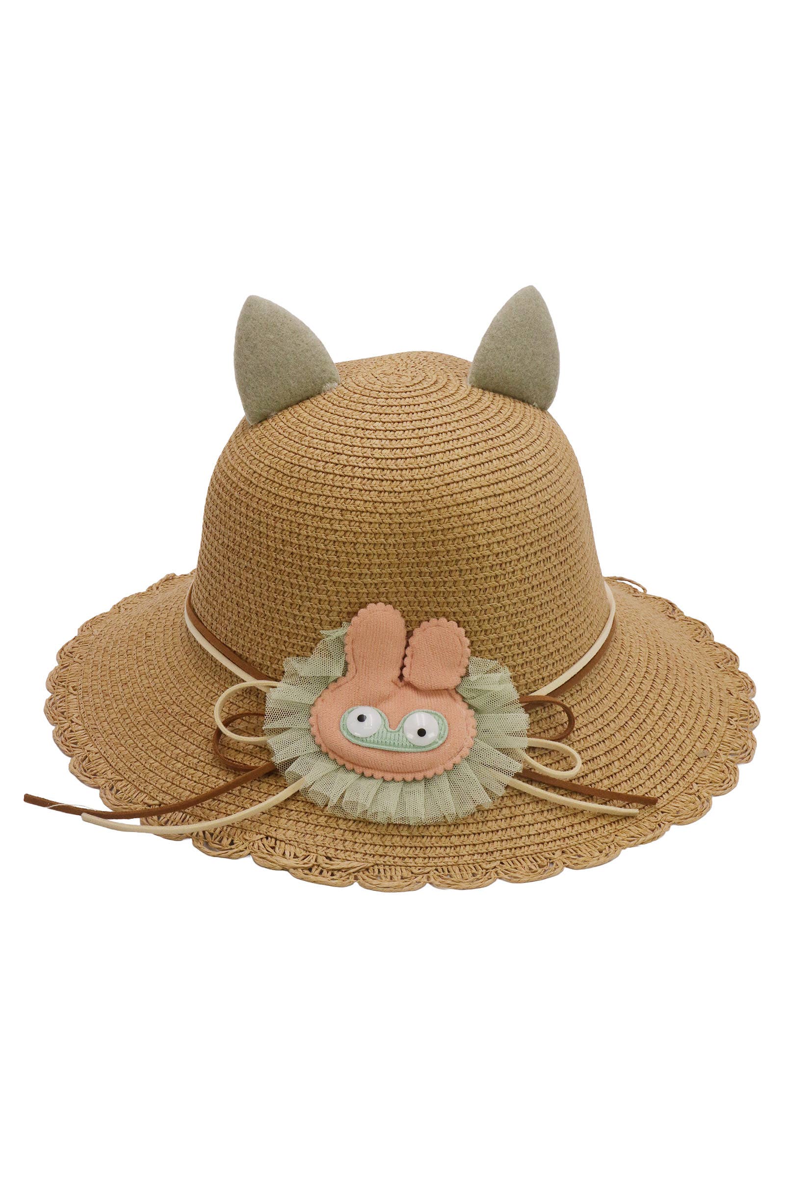 Assorted Kids Bunny Ear Scallop Straw Bucket Sun Hat -DISLCLAIMER for wholesale on Faire7