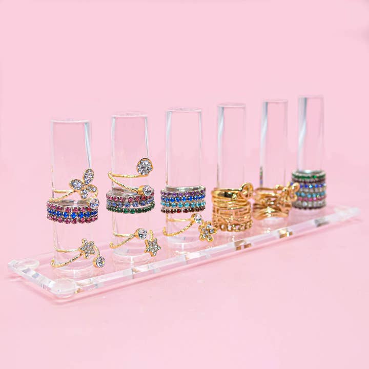 Natalia - Wholesale Jewelry Stand & Display - Acrylic Ring Holder Organizer for Jewelry - Clear 6 Rod-PC