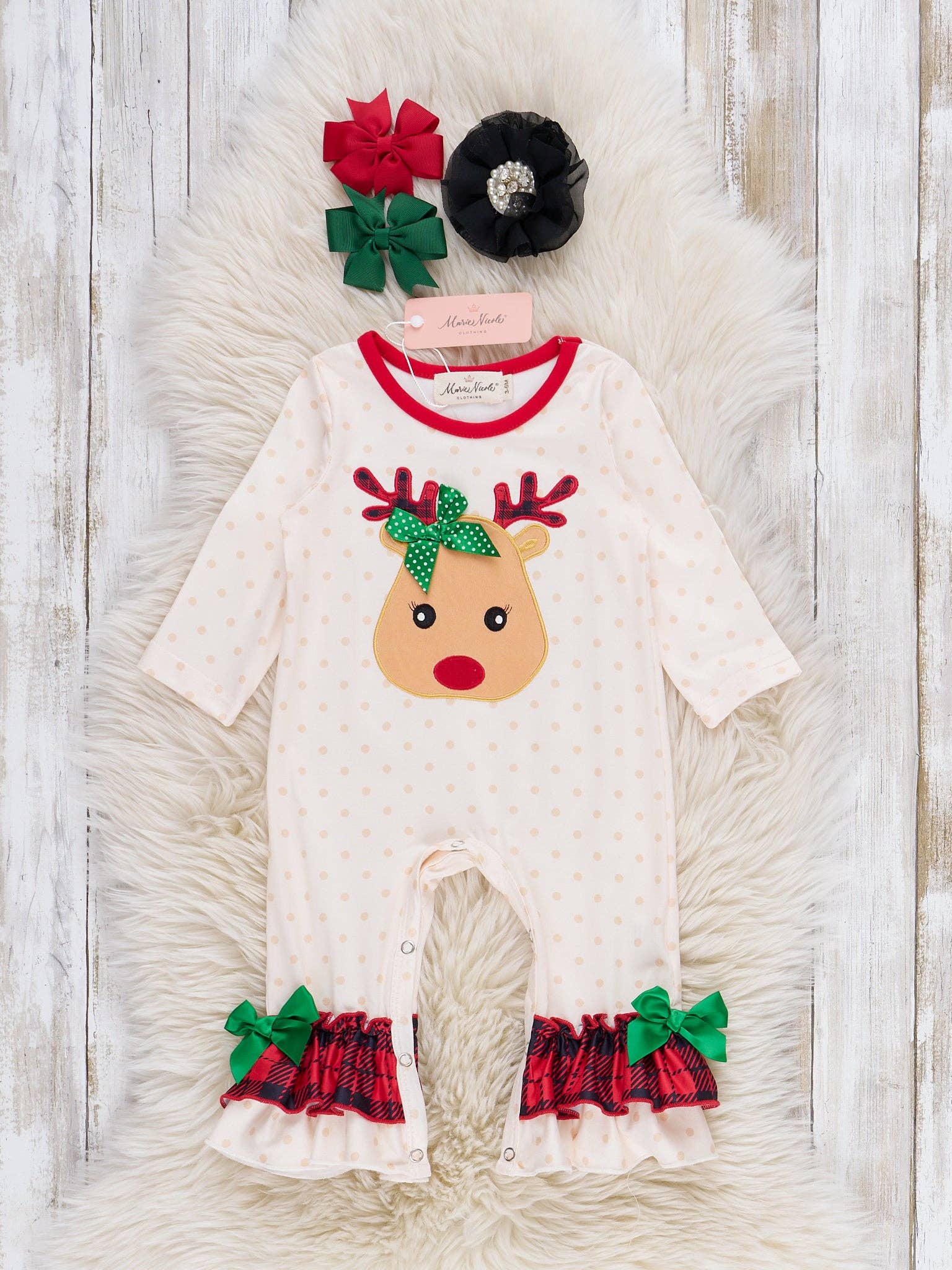 Marie Nicole Clothing - Wholesale Jumpsuit - Baby - A Very Dear Reindeer Embroidered Romper0