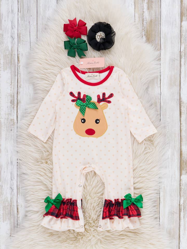 Marie Nicole Clothing - Wholesale Jumpsuit - Baby - A Very Dear Reindeer Embroidered Romper