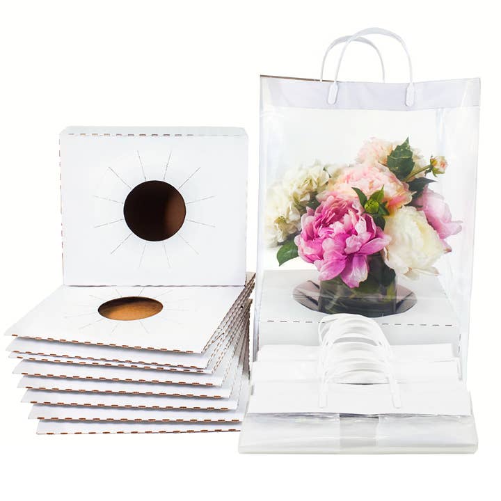 Jacobson - Wholesale Gift Box - 10PK - 12"L Pop Up Vase Boxes & Carry Out Bags for Florists