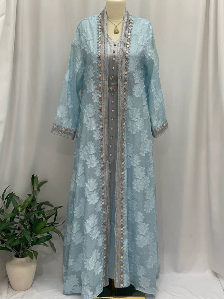 Sky Bloom Abaya for wholesale by Palestinian Elegance