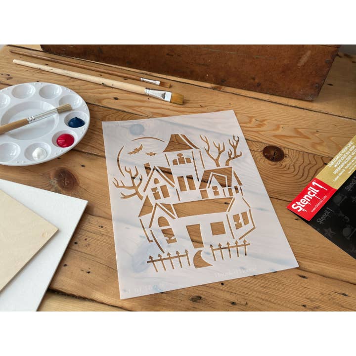 REMOVED BRAND – wholesale Stencil/craft die – Haunted House Stencil (8.5"x11")2