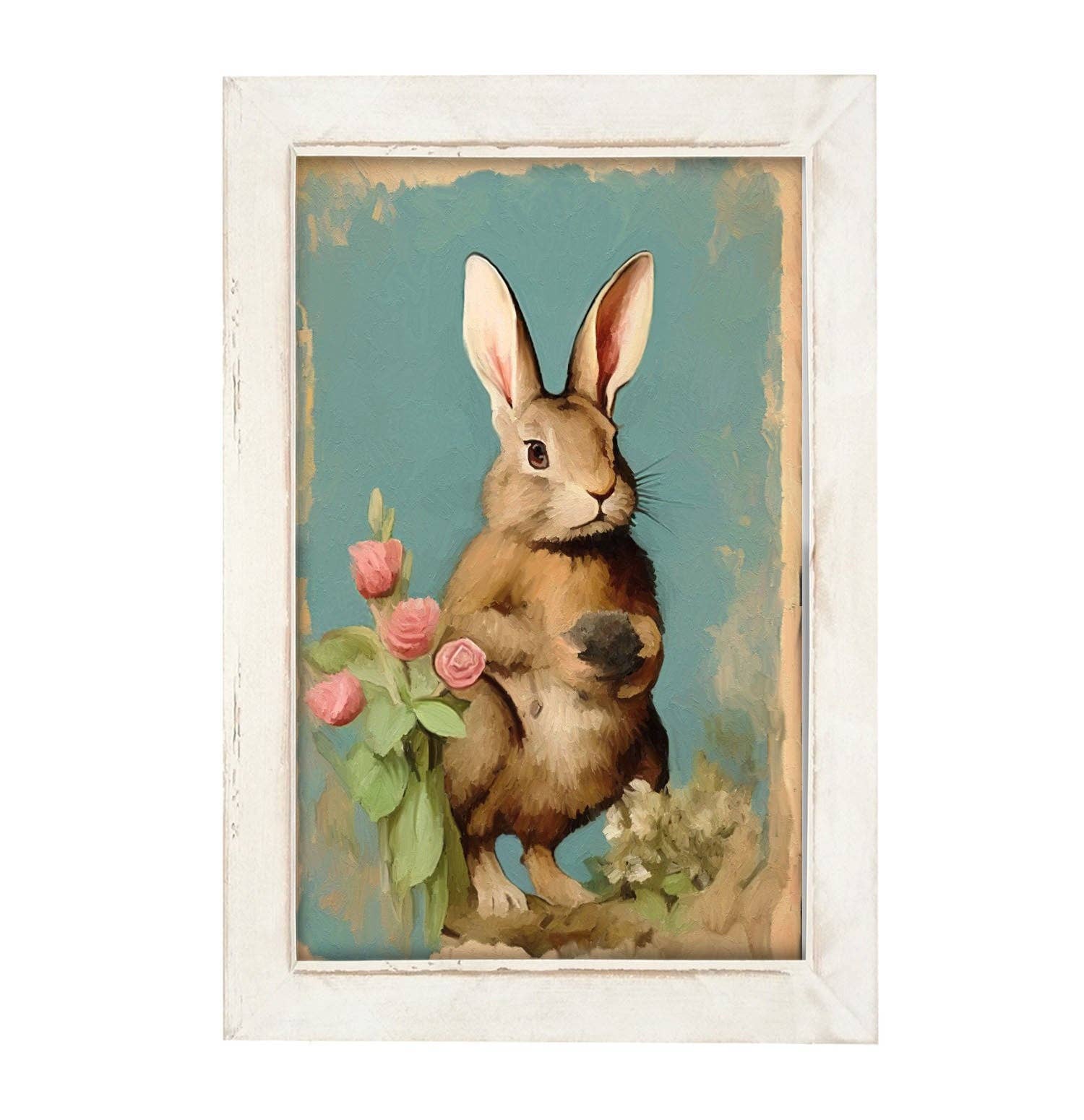 ginger blue - Wholesale Art Print - Pastel bunny with roses-Vertical Frame2