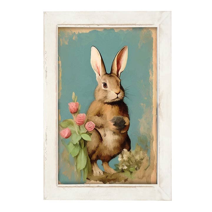 ginger blue - Wholesale Art Print - Pastel bunny with roses-Vertical Frame2