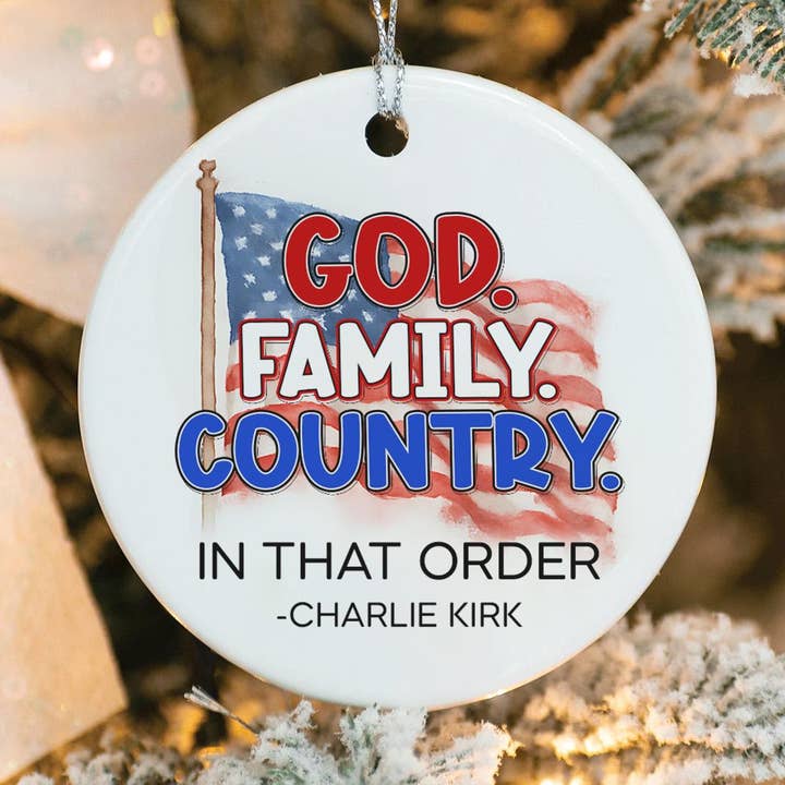 Patriotic Christmas Ornament, God Family Country Decoration for wholesale by Embrova