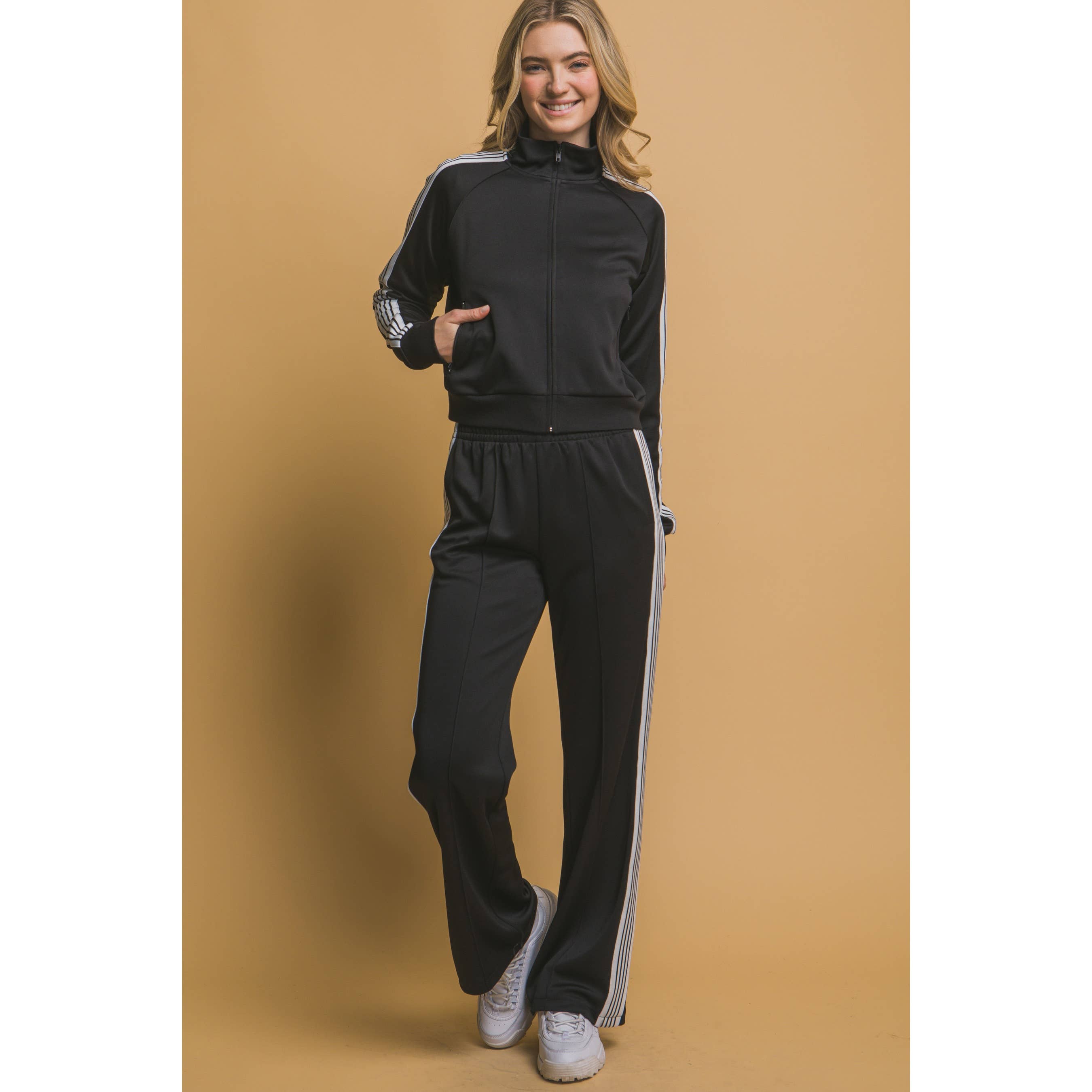 HiteJeans – wholesale Activewear set – Women′s – Trendy side stripe jacket and pants set1