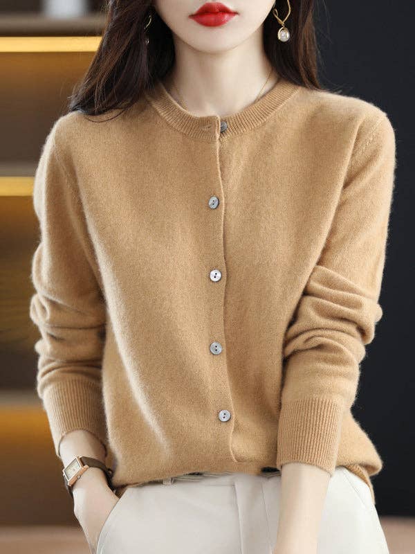 Long Sleeves Buttoned Elasticity Round-Neck Cardigan Tops Knitwear for wholesale by VividLux