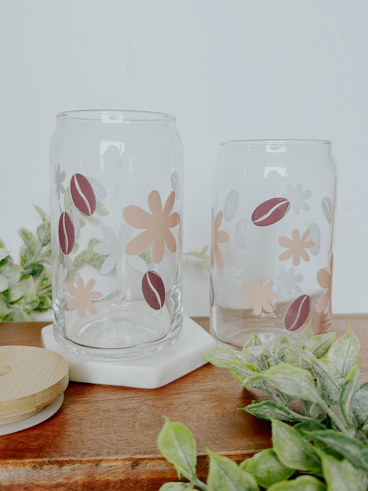 Coffee Beans Glass Can 16 oz for wholesale by Ivory Bloom Boutique