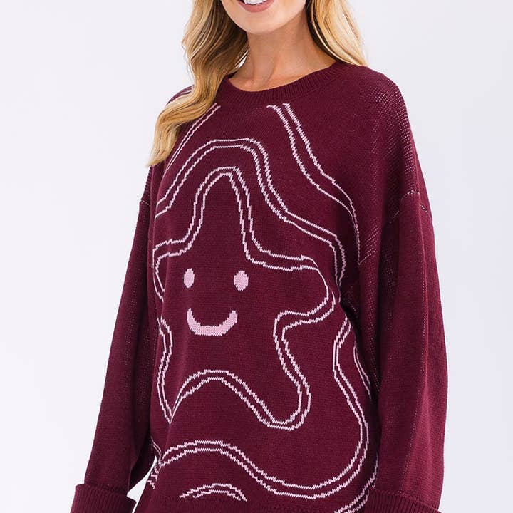 IBT26293- Camisola de malha fofa com estrela sorridente por atacado de IWT Brands