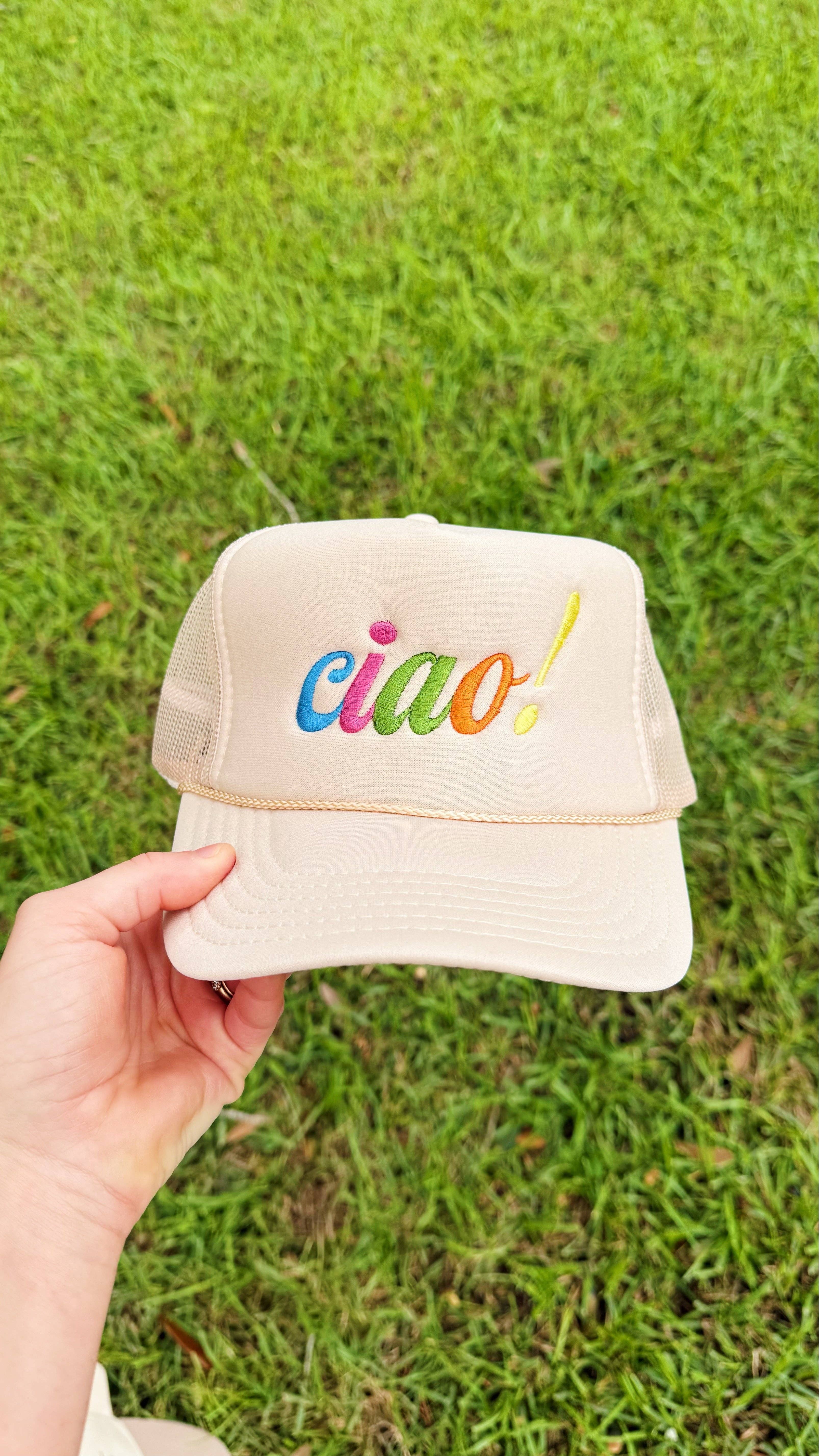 La Fête Goods – wholesale Trucker hat – Women’s – Ciao! Embroidered Trucker Hat0