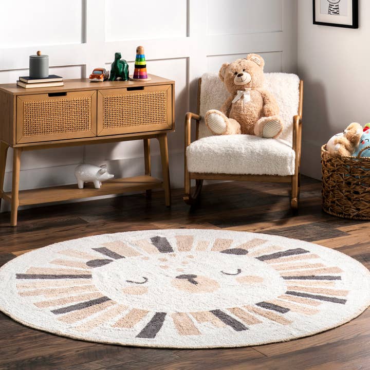Ivory Tisha Lion Machine Washable Kids Area Rug for wholesale on Faire