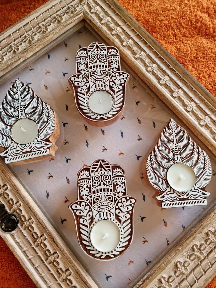 Handmade Wooden Tea Light Holder Christmas Candle Home Decor for wholesale by The Eastern Loom