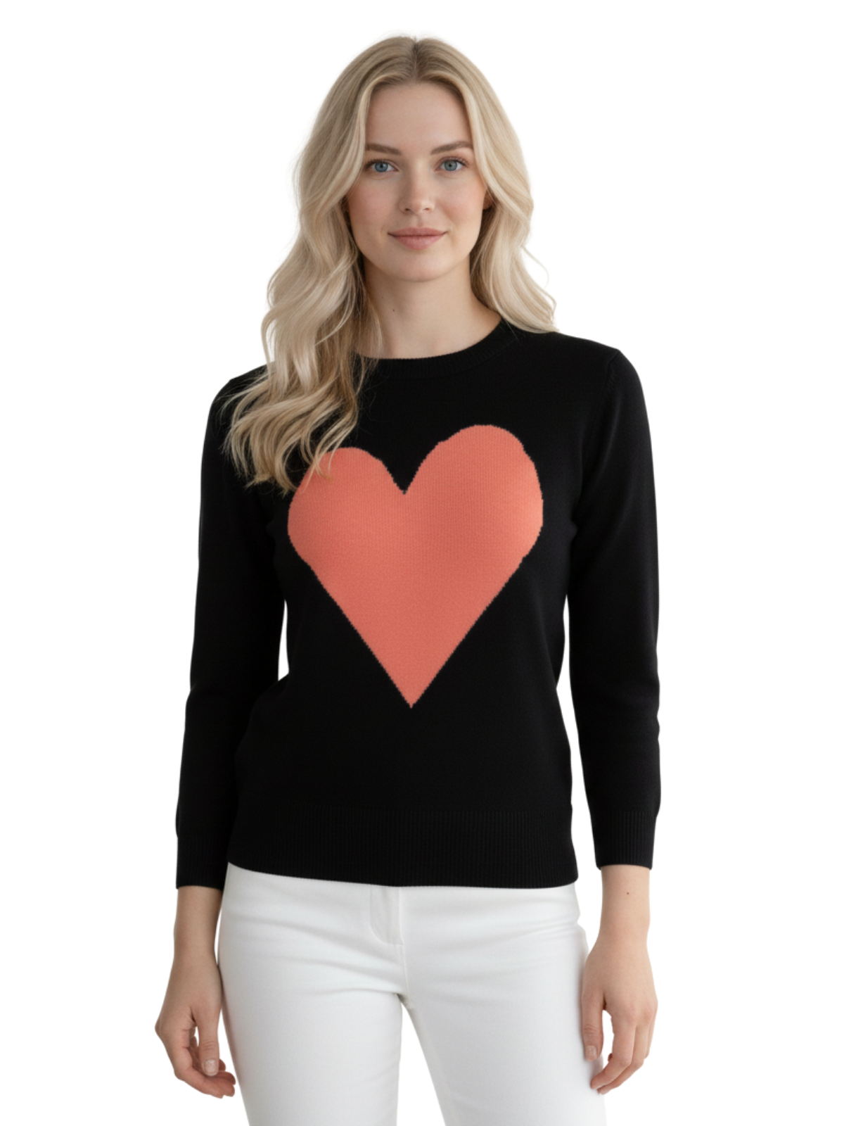 Mak - Vente Pull en maille – femme - Pull à col rond en chenille à manches 3/4 en forme de cœur MK359537