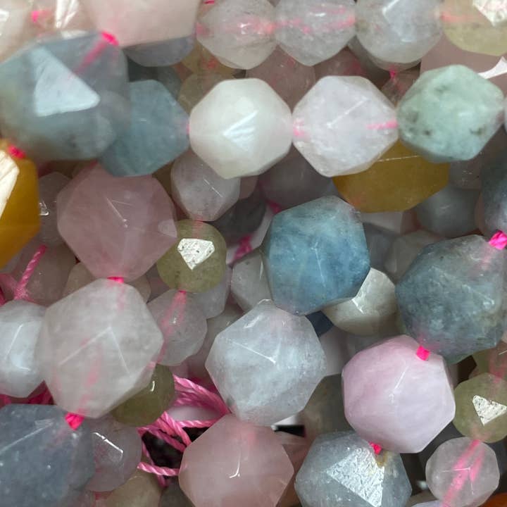 The Bead Bazaar - Wholesale Beads - Pastel Bicone Beads, Beryl Beads, Genuine Gemstone, Faceted Beryl, Shape Bulk Beads For Jewelry Making, 6mm Rainbow Beads, 8mm Pastel Beryl Beads2