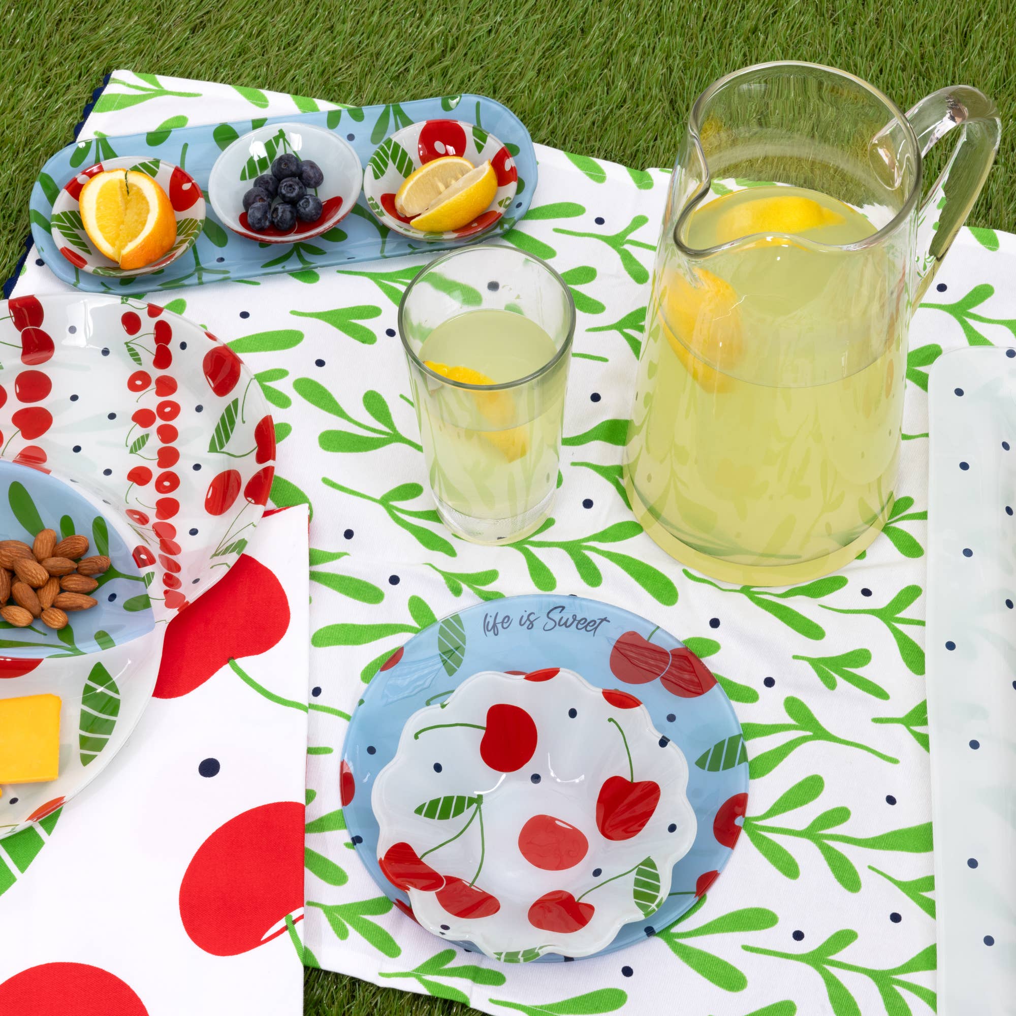 Pavilion - Vendita all'ingrosso Vassoi da portata - Cherries - Vassoio da portata in vetro da 11" con 3 ciotole3