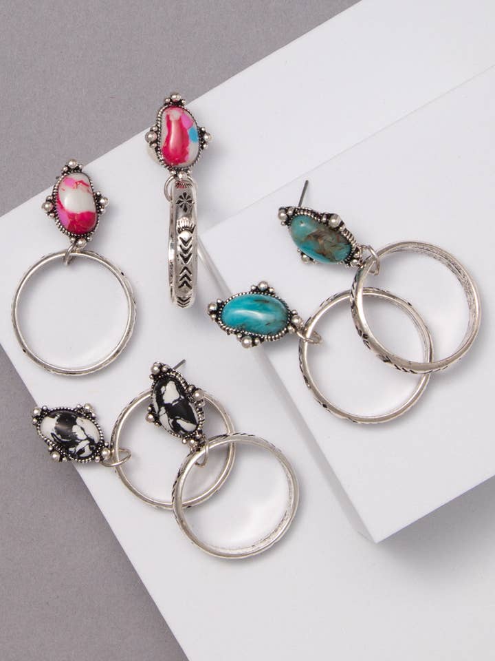 Western Aztek Print Half Hoop Earrings for wholesale by SP Sophia Collection