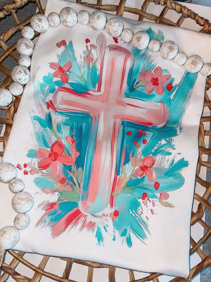 Pinselstrich Kreuz Christliches T-Shirt für den Großhandel von Katie Bug's Boutique