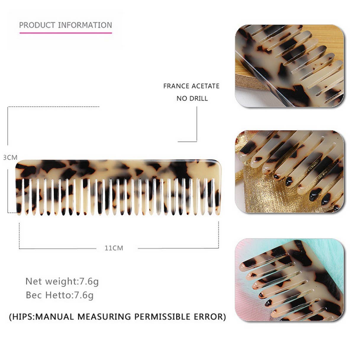 ACCITY - Wholesale Hair Brush/Comb - VINTAGE ACETATE HAIR COMB DENSE TOOTH COMB_CWAHA41981