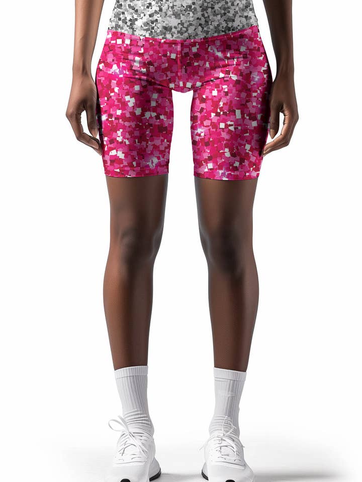 Glam Doll Karen Pink & Silver Performance Yoga Biker Shorts - Women for wholesale by Pineapple Clothing