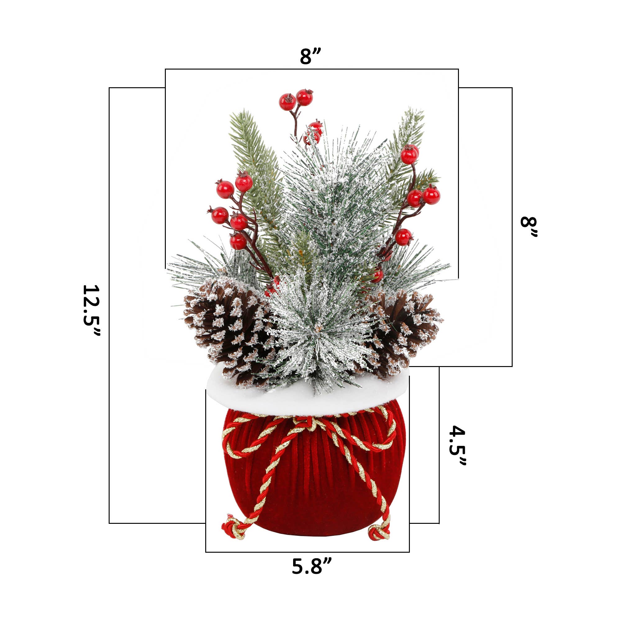 Flora Bunda Inc - Wholesale Christmas Decoration - Christmas Pine & Berry Arrangement in Red Velvet Bag1