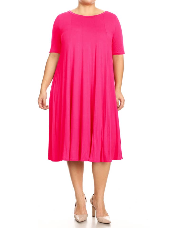 MOA COLLECTION - Wholesale Dress - Women's - Women's Plus Size A-Line Round Neck Casual Solid Midi Dress16