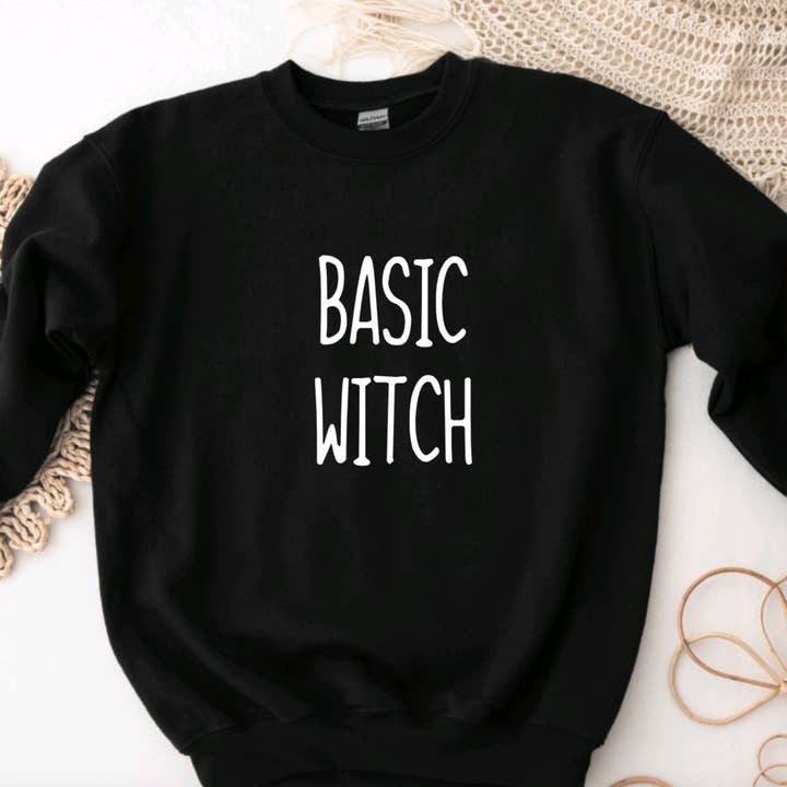 Basic Witch Sweater, Black Fall Crew, Halloween Sweater for wholesale by Hunter Kouture