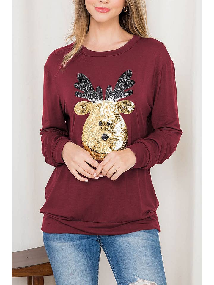 ROUSSEAU – Engroshandel Tunika - Dame – Langærmet top med paillet-elgprint1