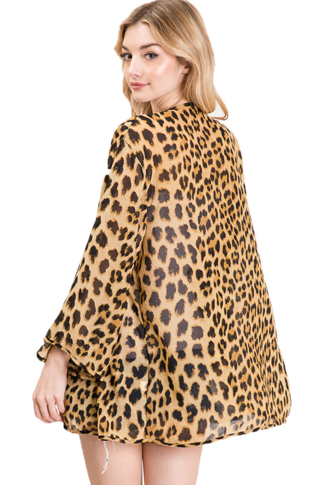 Shop Lev - Vente Kimono – femme - Cardigan surdimensionné en mousseline à manches kimono à imprimé léopard4