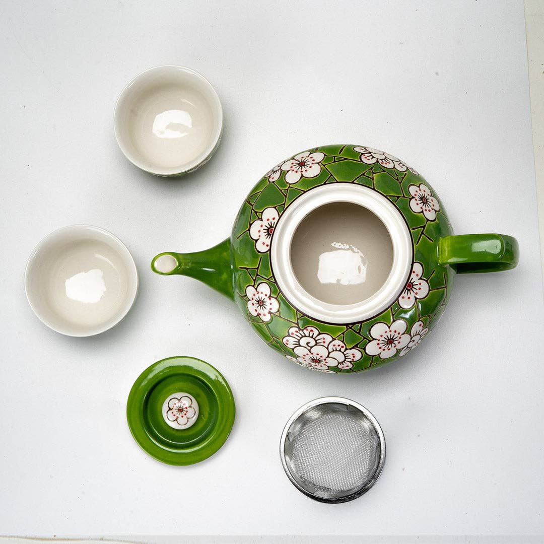 Urban Tokyo - Wholesale Tea Set - Ume Plum Blossoms Green Tea Set 26oz Tea Pot with 2 Cups (1/8)4