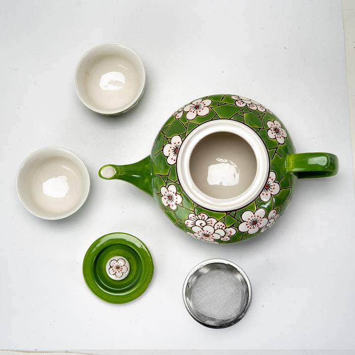 Urban Tokyo - Wholesale Tea Set - Ume Plum Blossoms Green Tea Set 26oz Tea Pot with 2 Cups (1/8)4