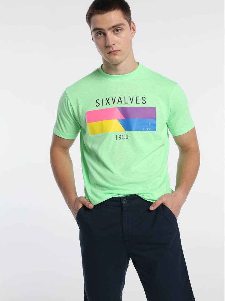 Green SIX VALVES - Basic short sleeve t-shirt with M graphic for wholesale on Faire0