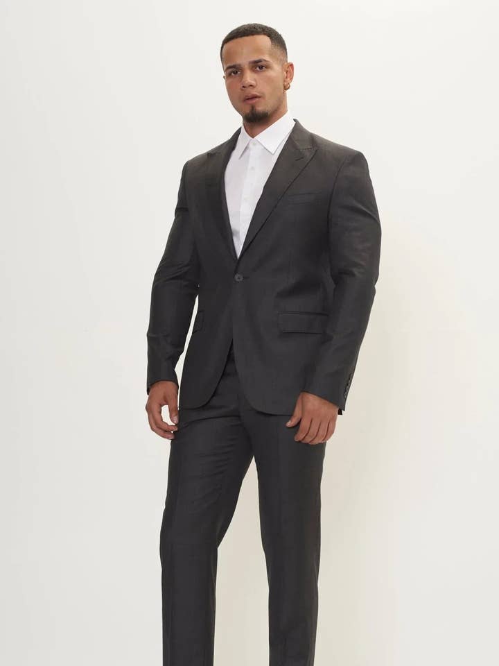 Super 180S Wool And Silk Single Breasted Suit - Slate Grey for wholesale by Ron Tomson