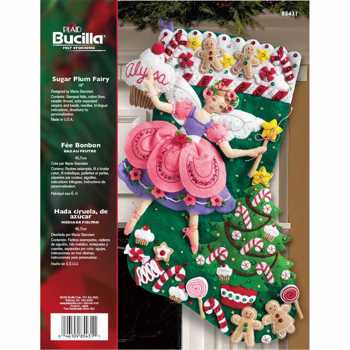 Plaid Crafts - Wholesale Craft Sewing Kit - Bucilla Christmas Sugar Plum Fairy Felt Stocking Kit