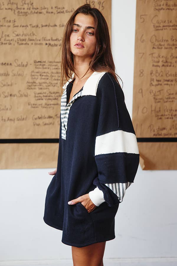 BUCKETLIST INC - Wholesale Romper - Women's - R5507A French Terry Color-block Collared Loose Fit Romper21