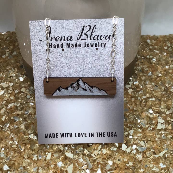 Hand Painted Wood Mountain Necklace for wholesale by Irena Blavat Designs