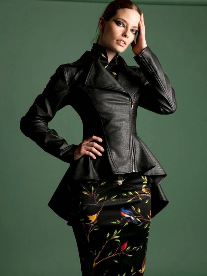 SP - Black Peplum Hi-Low Jacket - Italian leather for wholesale by Nuvula