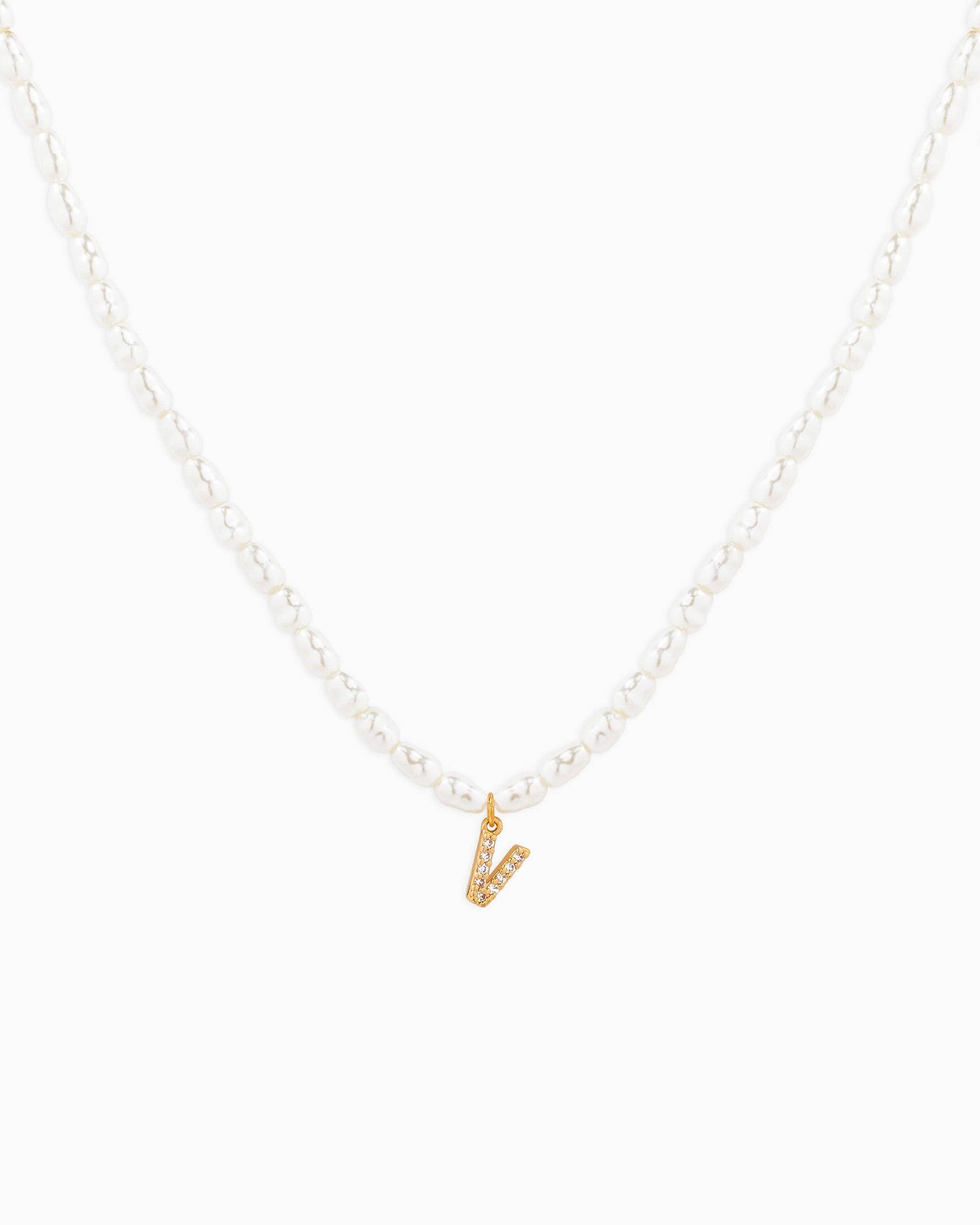 Sessori - Wholesale Pendant/Charm Necklace - CZ Pave Letter Pendant Acrylic Pearl Necklace20