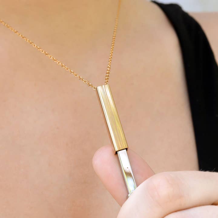 WJW - Wholesale Pendant/Charm Necklace - 18K Gold PVD Stainless Steel Hidden Message Sliding Blank Bar Necklace