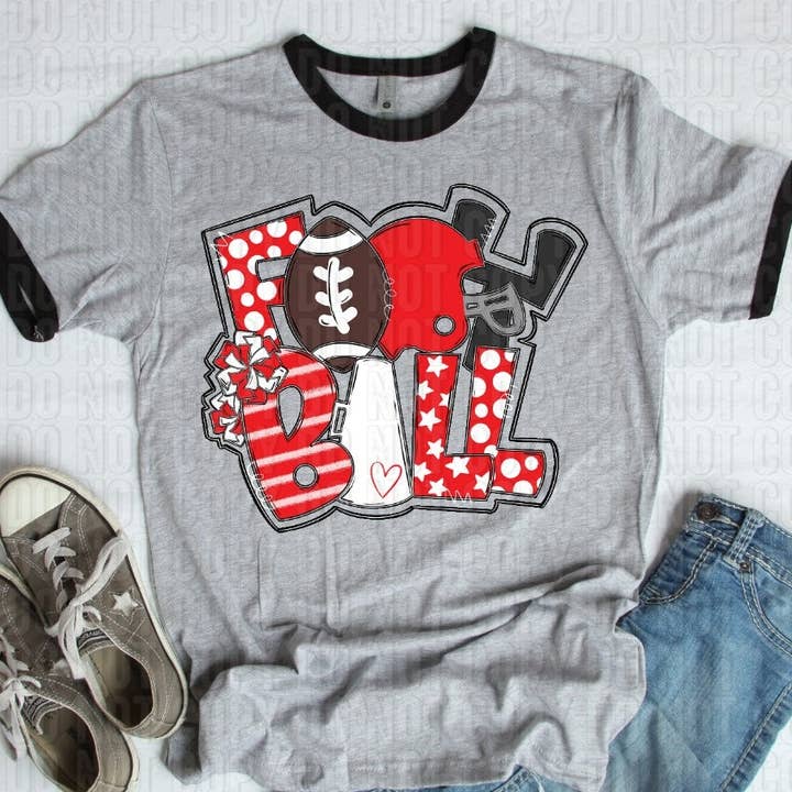 Football Red White DTF Transfer for wholesale by K and M Designs